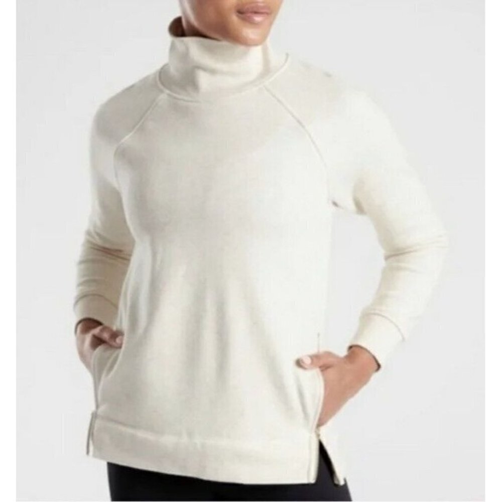 Athleta Womens Cozy Karma Side Zip Funnel Neck Top sz‎ XS Light Oatmeal 510382